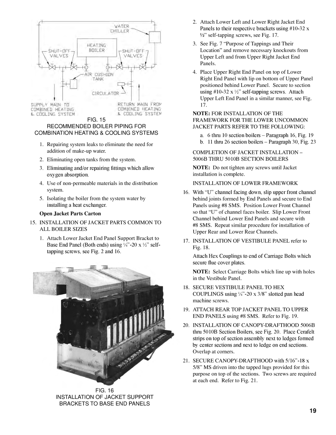 Burnham K50 manual Installation of Jacket Parts Common to ALL Boiler Sizes 