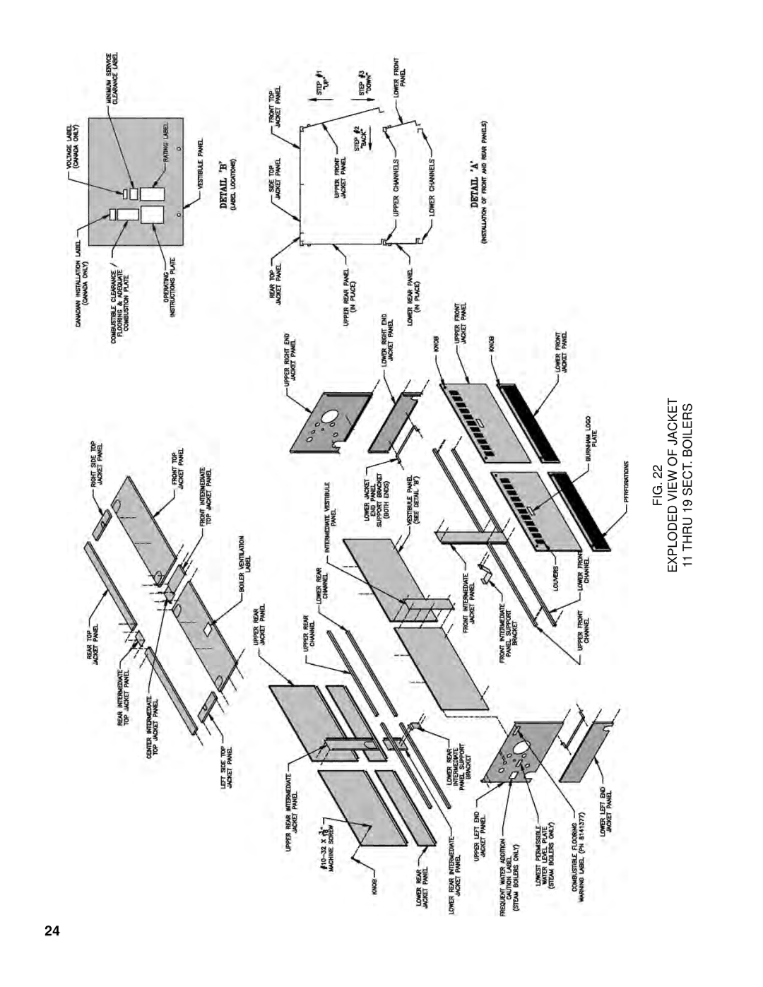 Burnham K50 manual Exploded View of Jacket 11 Thru 19 SECT. Boilers 