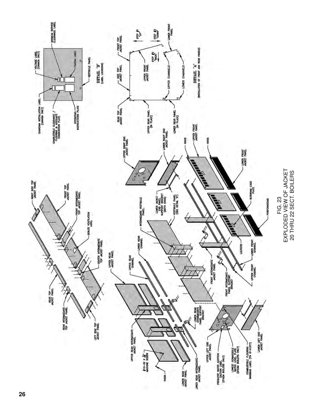 Burnham K50 manual Exploded View of Jacket 20 Thru 22 SECT. Boilers 