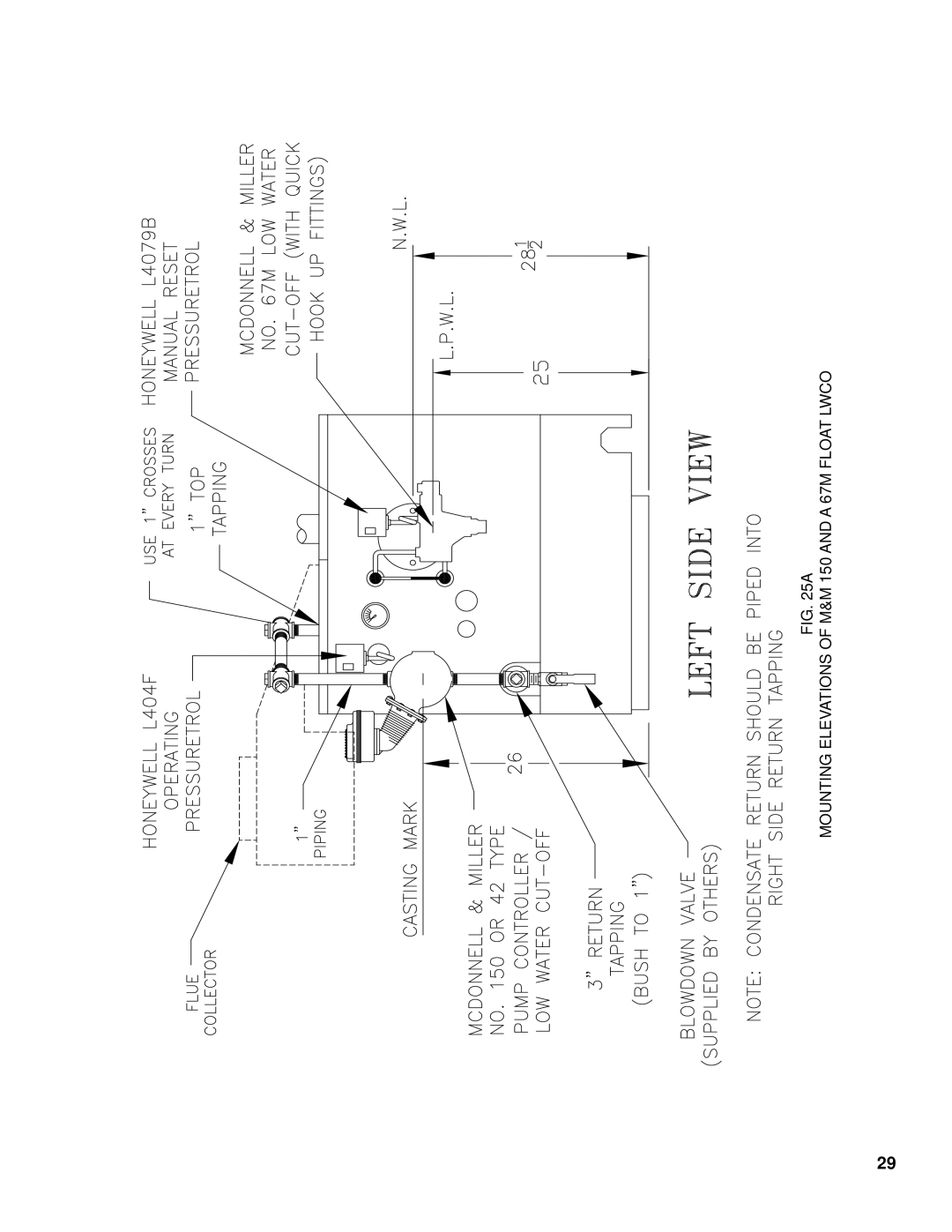 Burnham K50 manual Mounting Elevations of M&M 150 and a 67M Float Lwco 