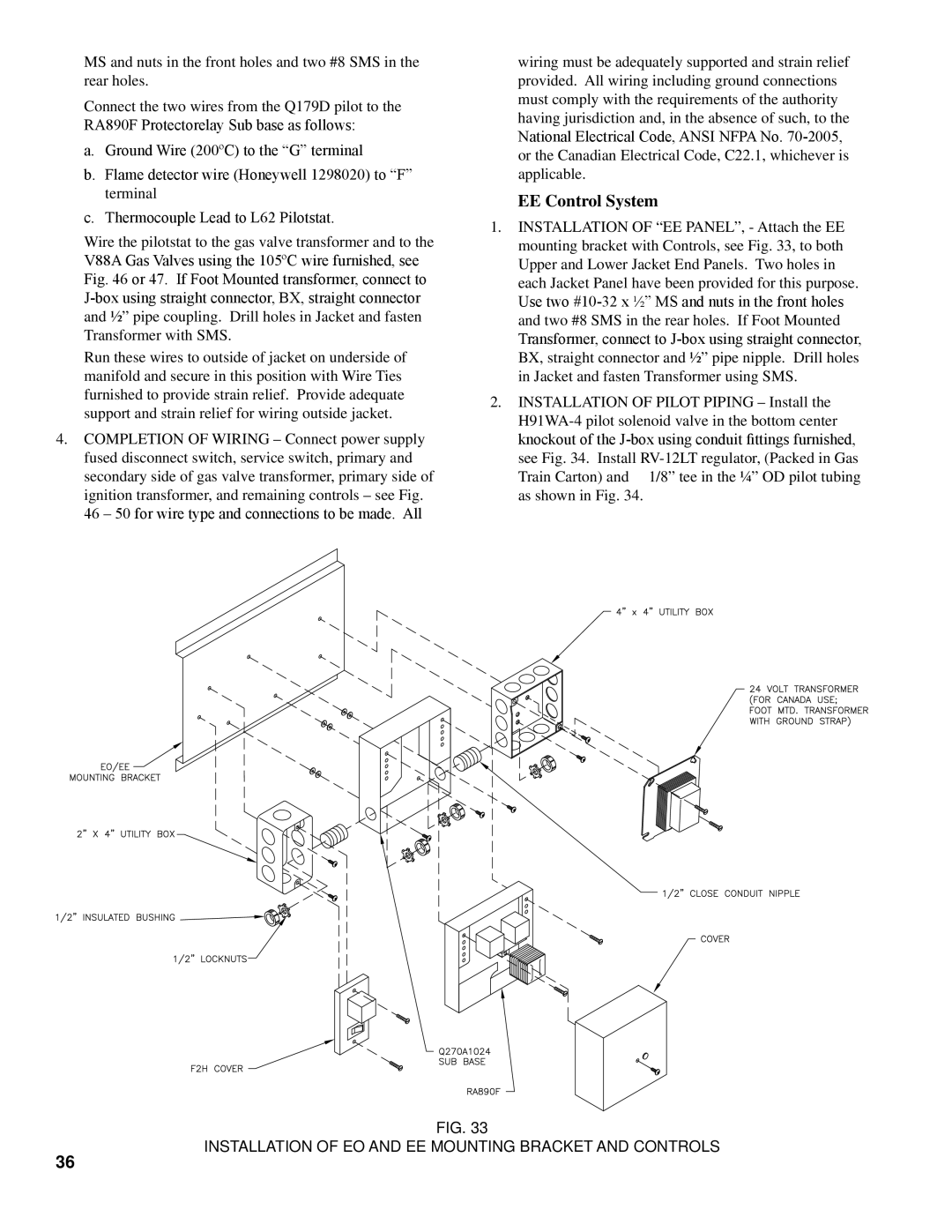 Burnham K50 manual EE Control System, Installation of EO and EE Mounting Bracket and Controls 