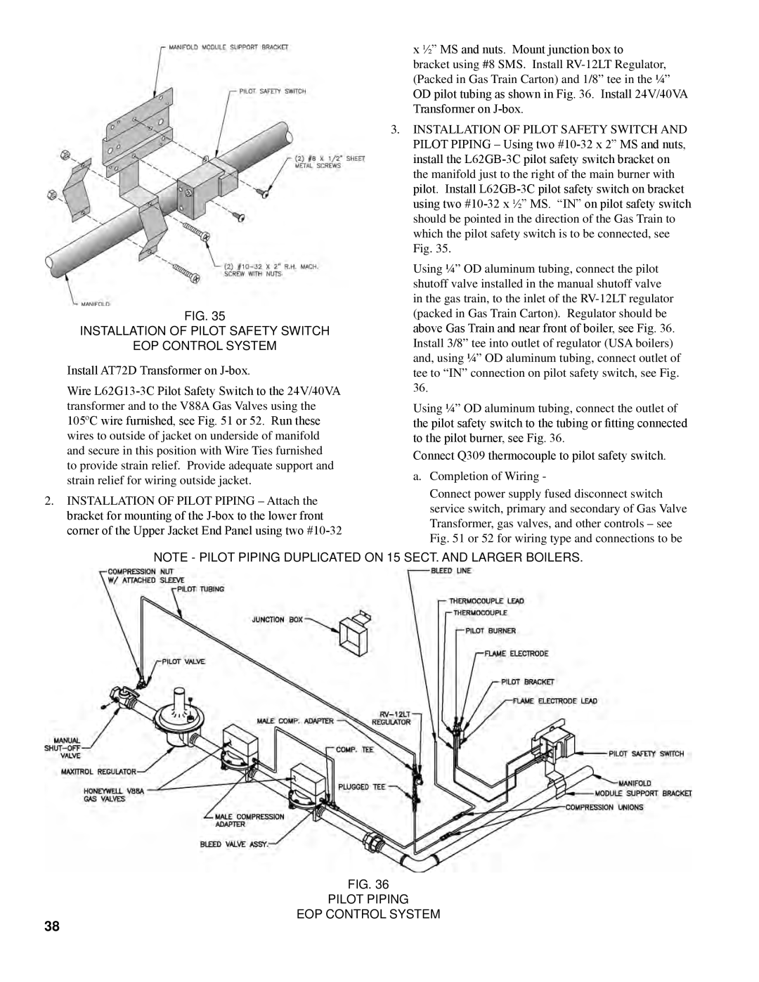 Burnham K50 manual Installation of Pilot Safety Switch EOP Control System, Pilot Piping EOP Control System 