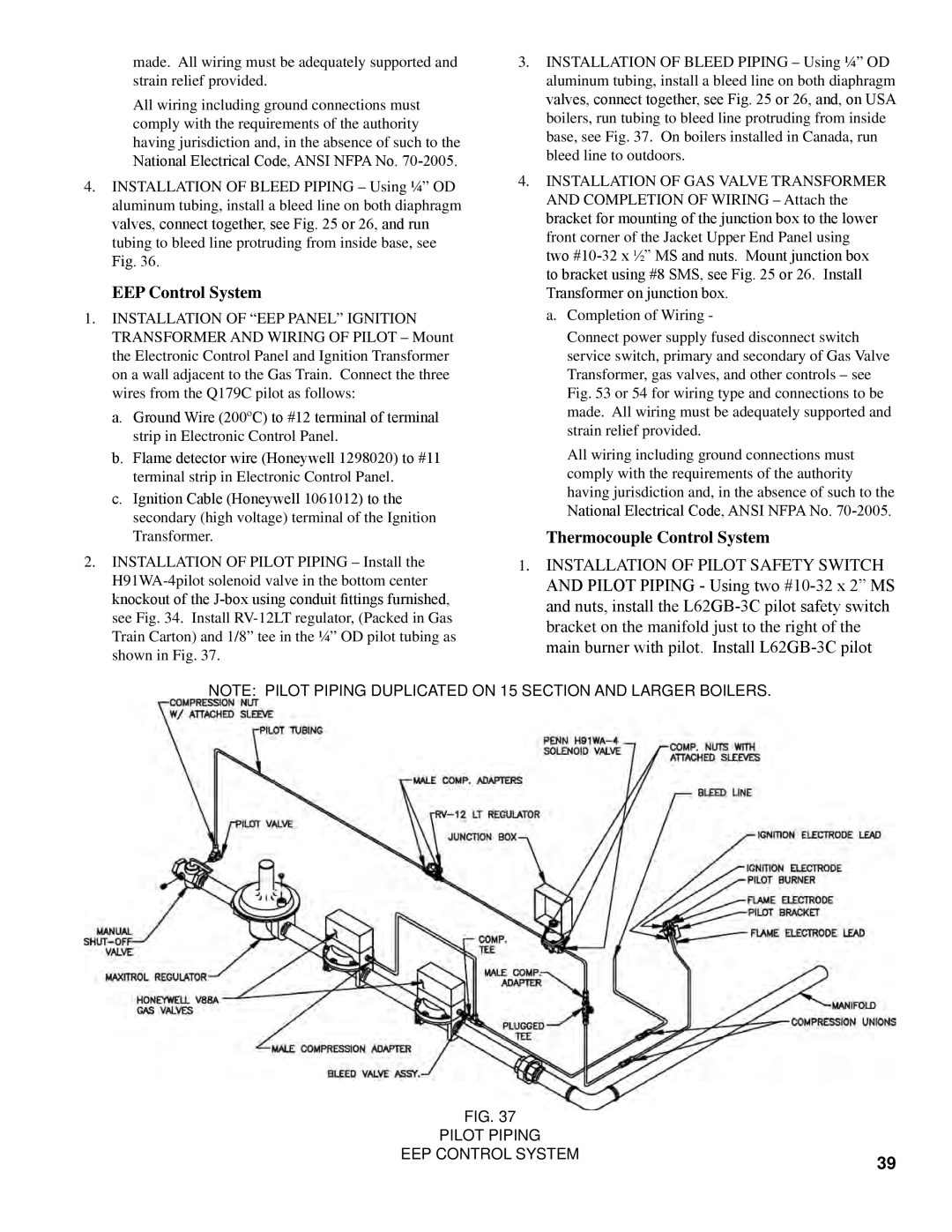 Burnham K50 manual Pilot Piping EEP Control System 