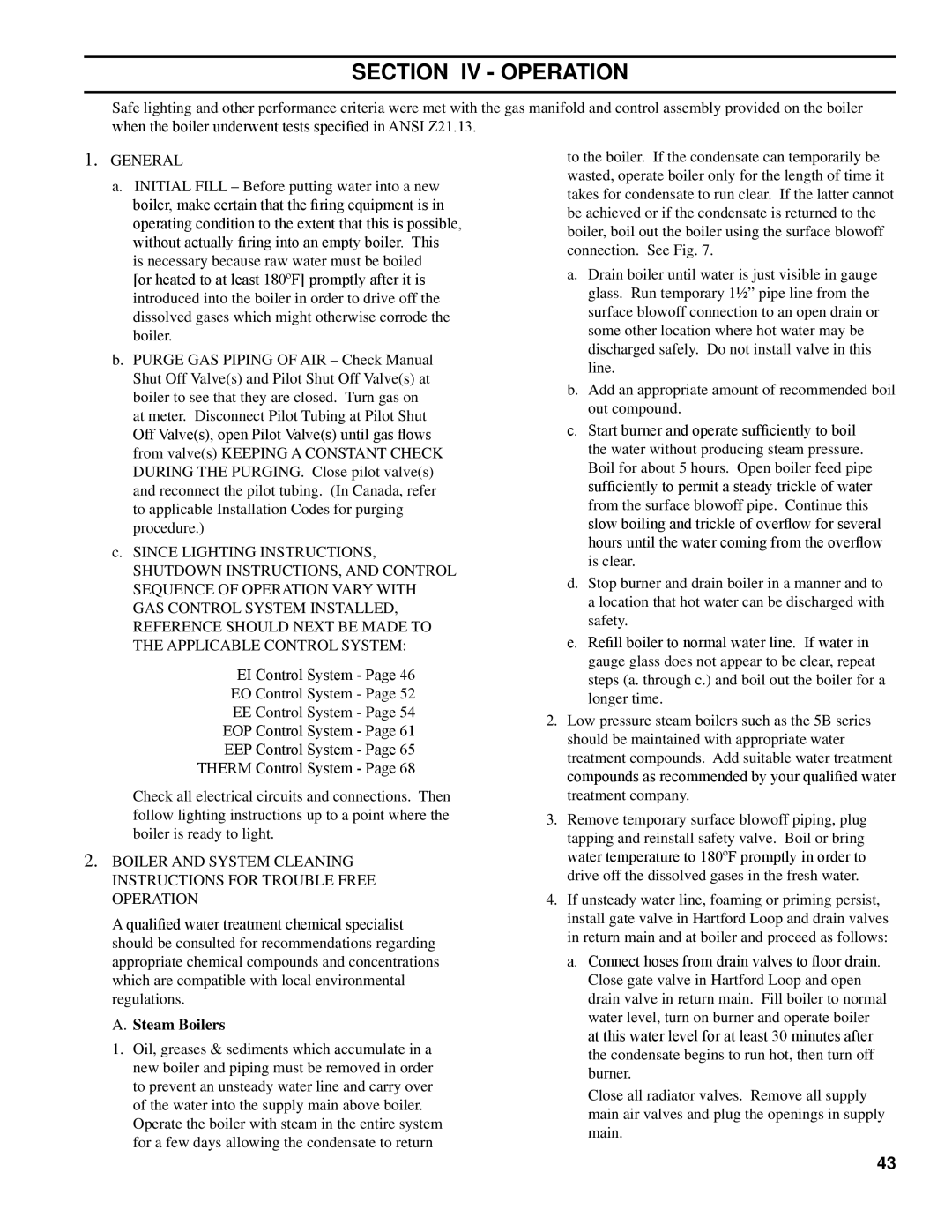 Burnham K50 manual Section IV Operation, General 