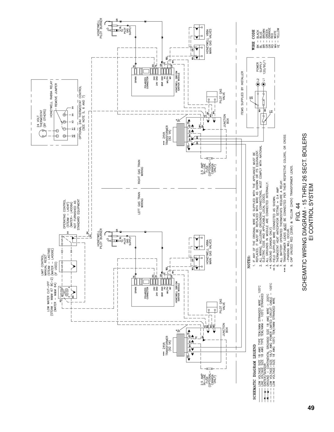 Burnham K50 manual Schematic wiring diagram 15 Thru 26 SECT. Boilers, EI Control System 