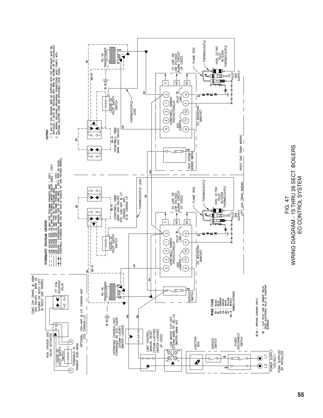 Burnham K50 manual Wiring diagram 15 Thru 26 SECT. Boilers 