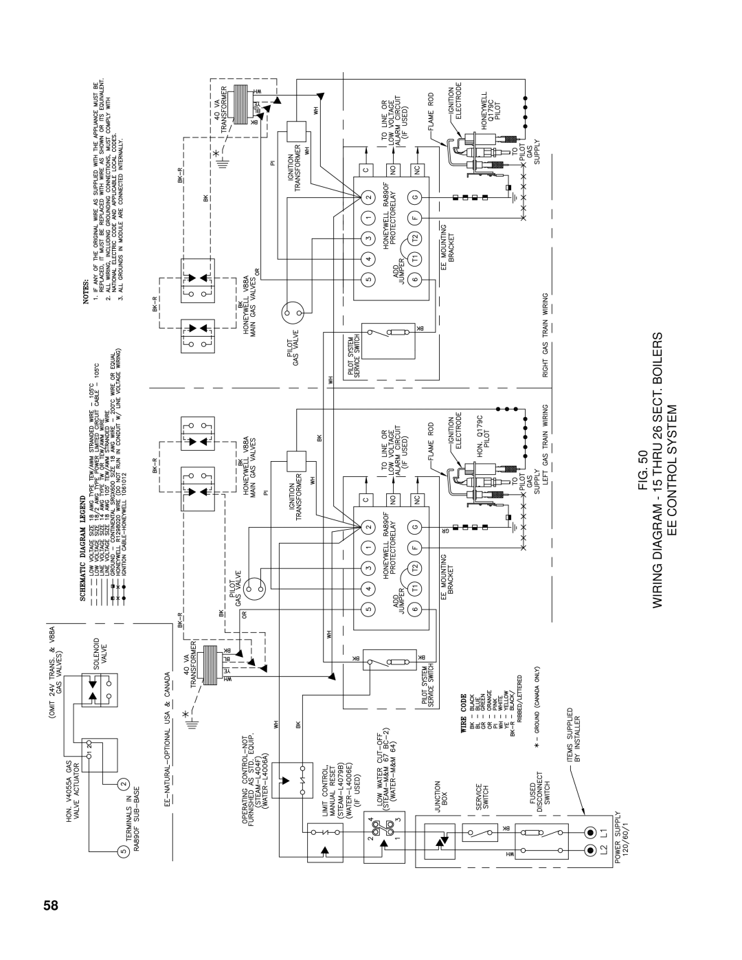 Burnham K50 manual Wiring diagram 15 Thru 26 SECT. Boilers 