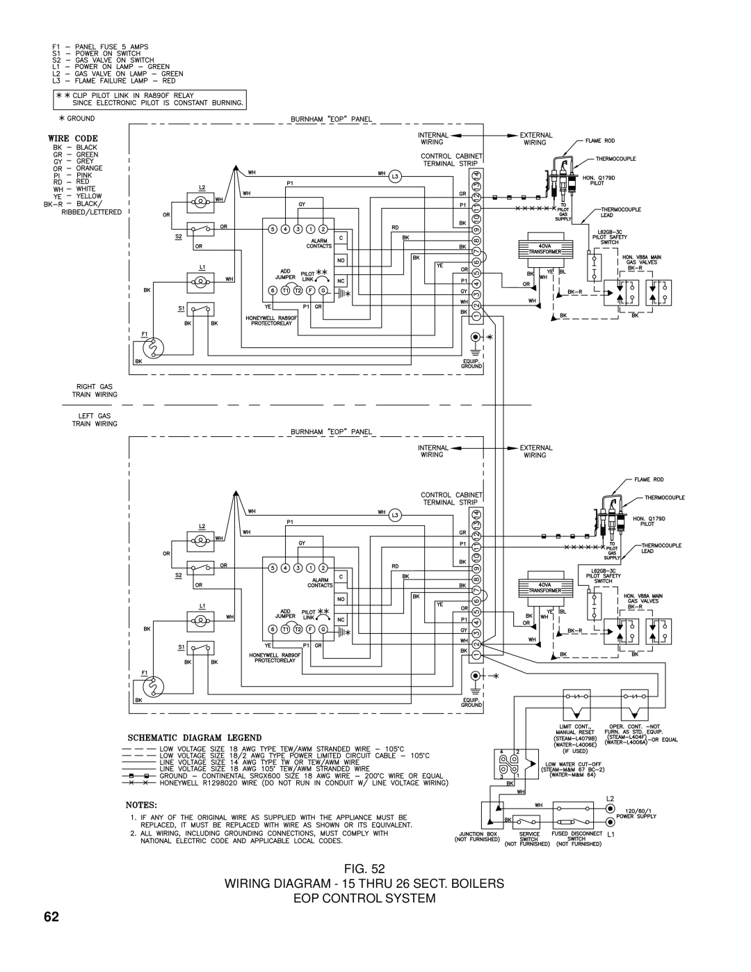 Burnham K50 manual Wiring Diagram 15 Thru 26 SECT. Boilers EOP Control System 