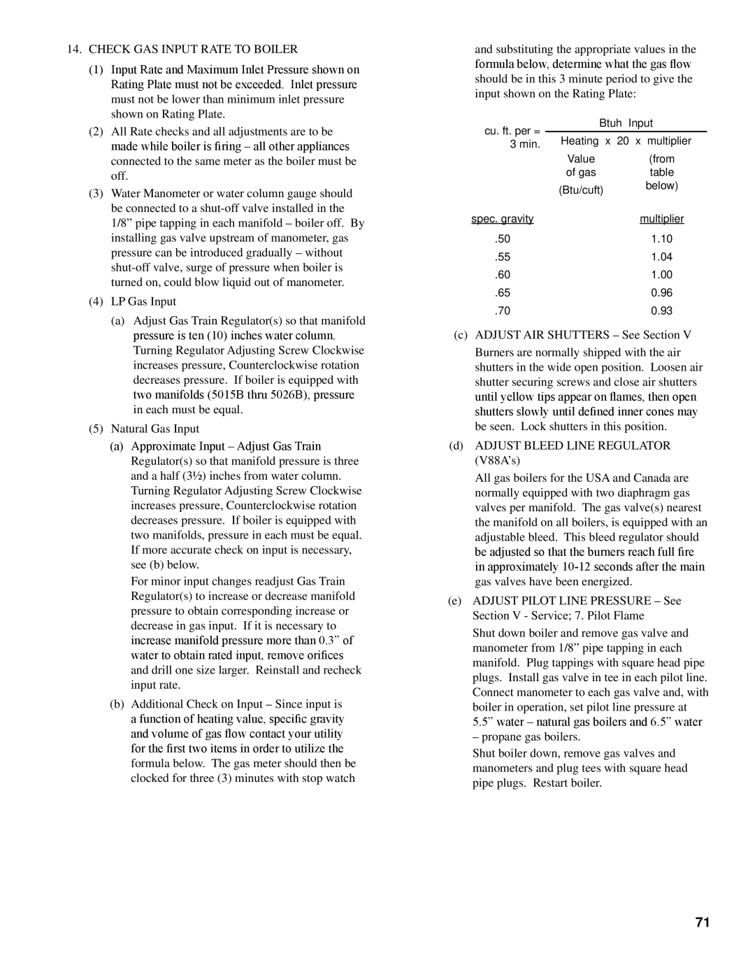 Burnham K50 manual Check GAS Input Rate to Boiler 