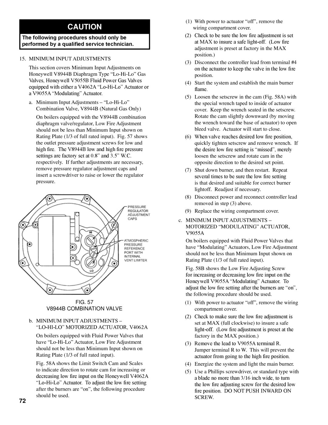 Burnham K50 manual Minimum Input Adjustments, V8944B Combination Valve, Motorized Modulating Actuator, Screw 