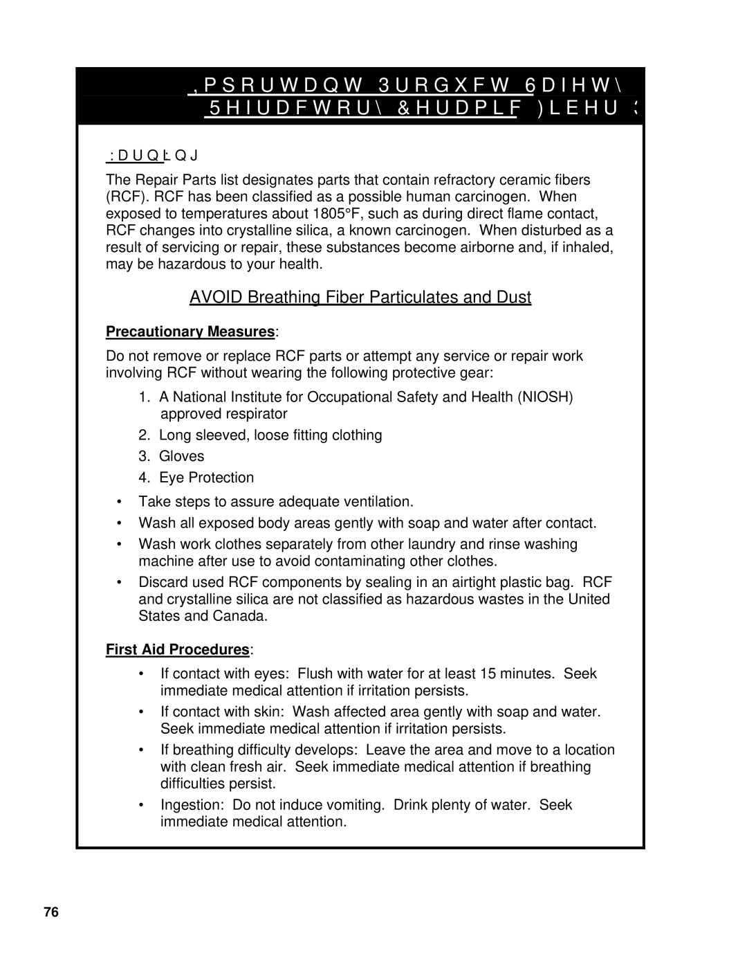 Burnham K50 manual Avoid Breathing Fiber Particulates and Dust 