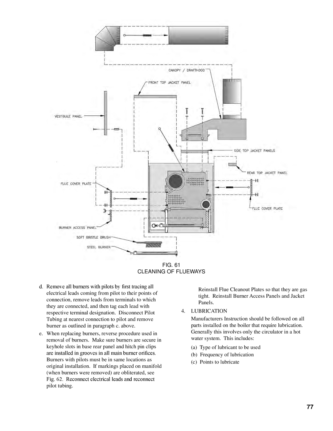 Burnham K50 manual Cleaning of Flueways, Lubrication 