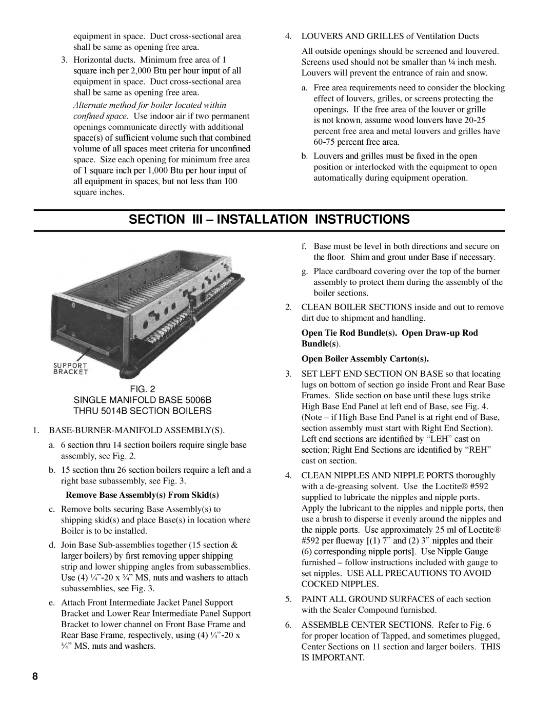 Burnham K50 manual Single Manifold Base 5006B Thru 5014B Section Boilers, BASE-BURNER-MANIFOLD Assemblys 