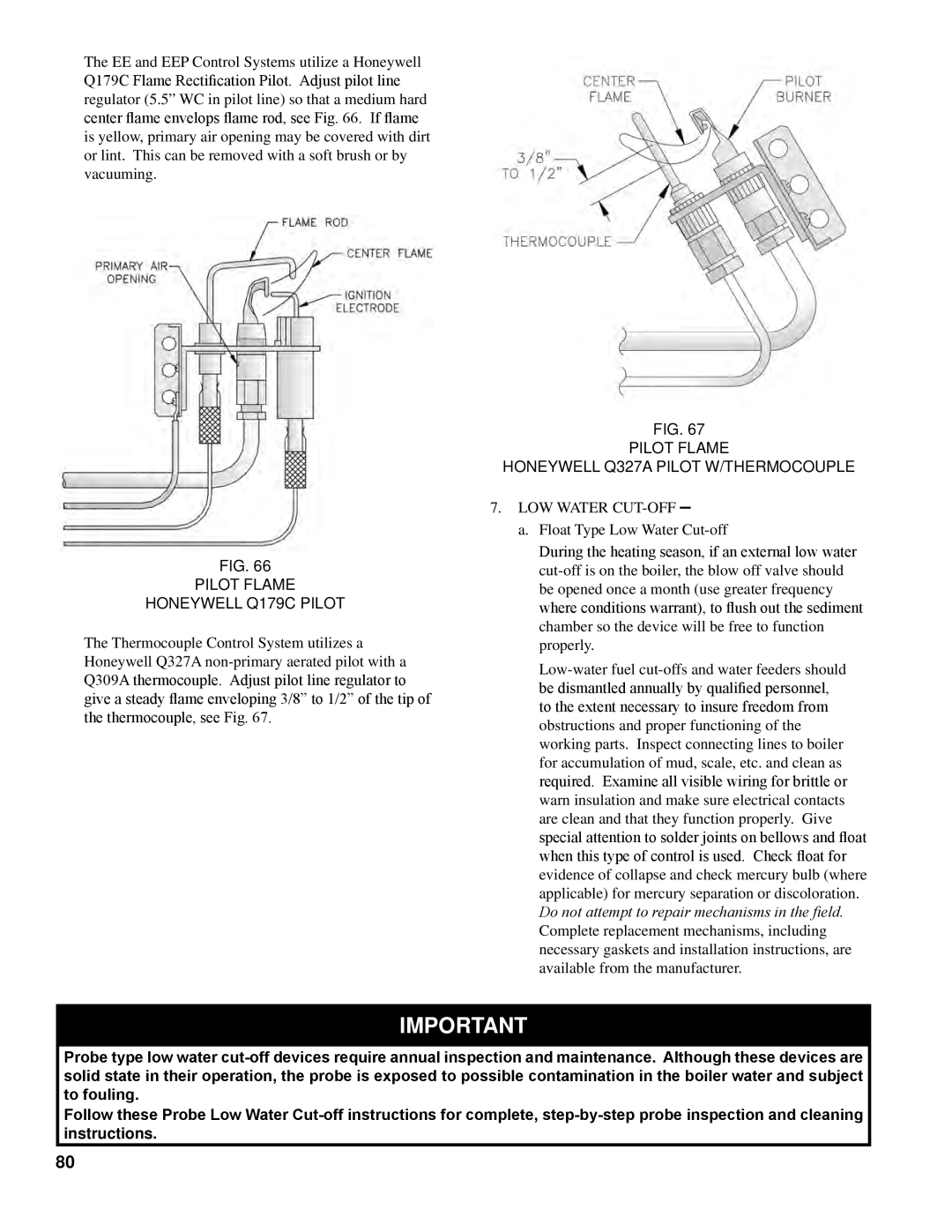 Burnham K50 manual Pilot Flame Honeywell Q179C Pilot, Honeywell Q327A Pilot w/THERMOCOUPLE 