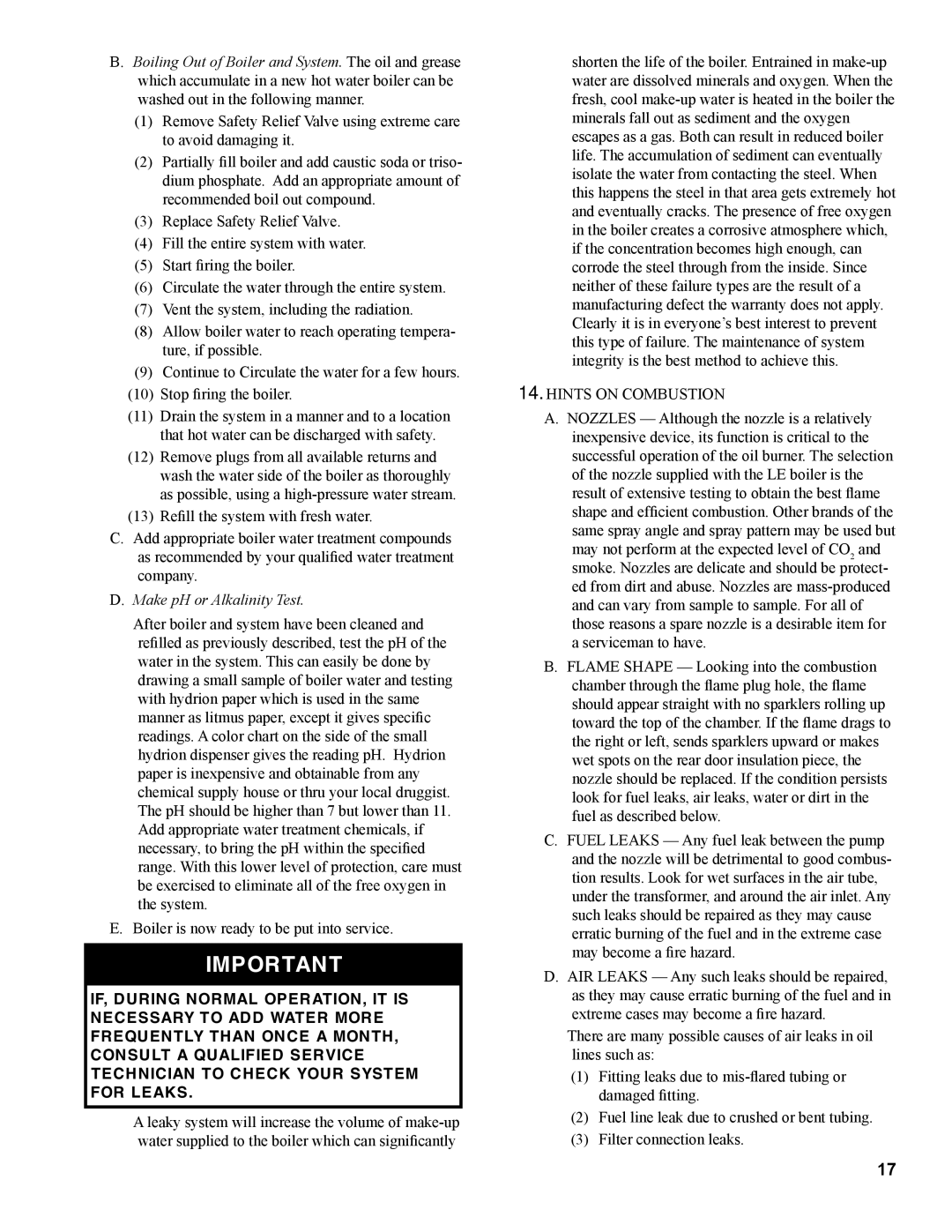 Burnham L7248 manual Make pH or Alkalinity Test, Hints on Combustion 