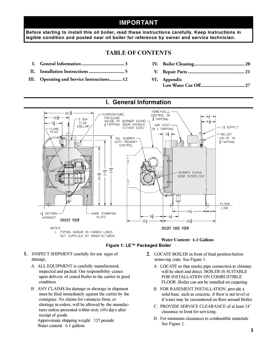 Burnham L7248 manual Table of Contents, General Information 