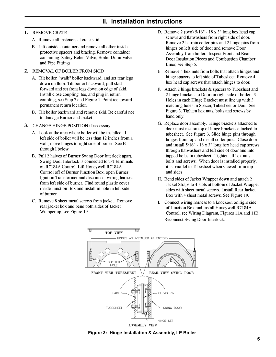 Burnham L7248 manual II. Installation Instructions, Remove Crate, Removal of Boiler from Skid 