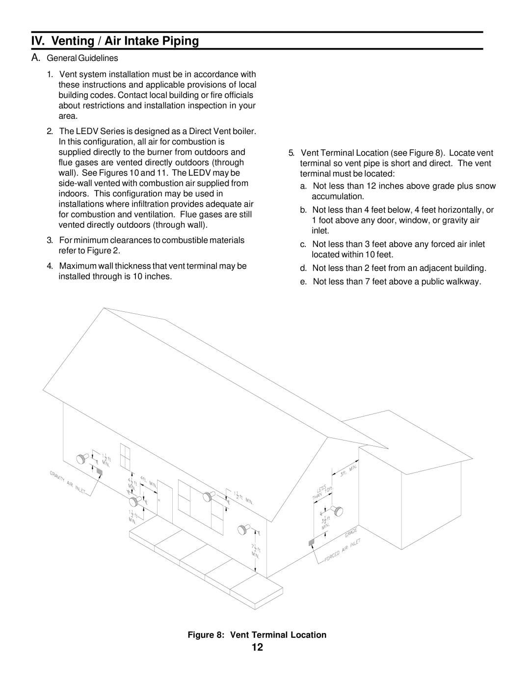 Burnham LEDV SERIES manual IV. Venting / Air Intake Piping, General Guidelines 