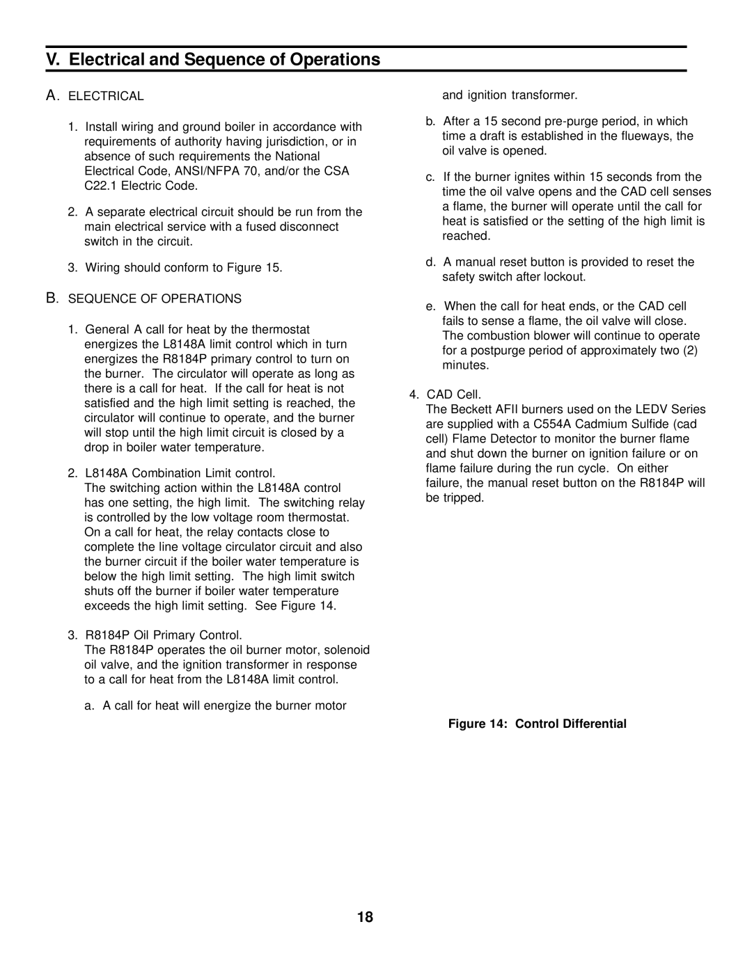 Burnham LEDV SERIES manual Electrical and Sequence of Operations 