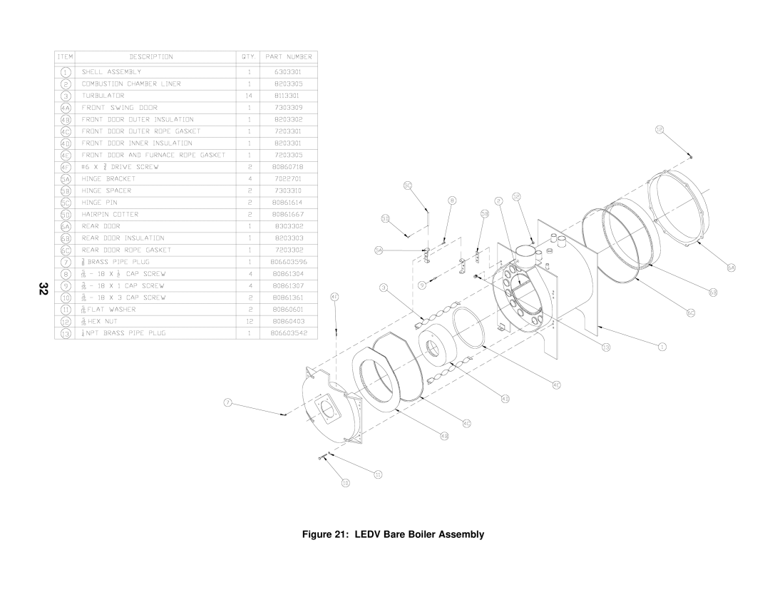 Burnham LEDV SERIES manual Ledv Bare Boiler Assembly 