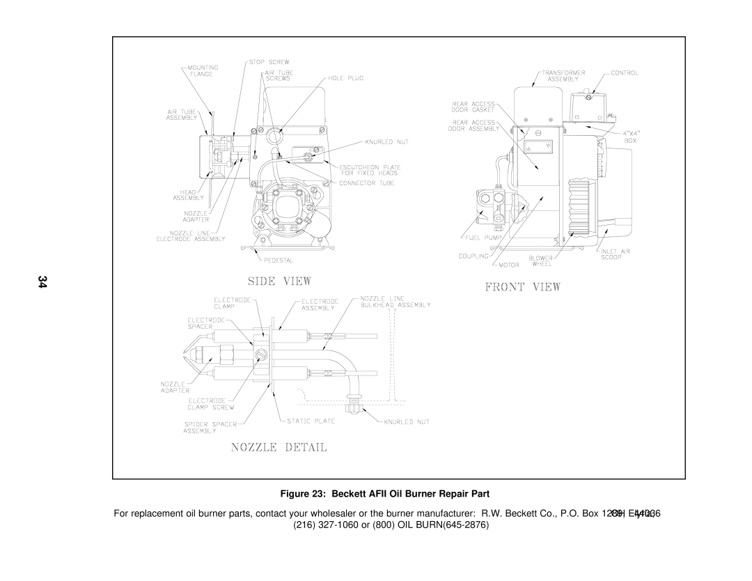 Burnham LEDV SERIES manual Beckett Afii Oil Burner Repair Part 