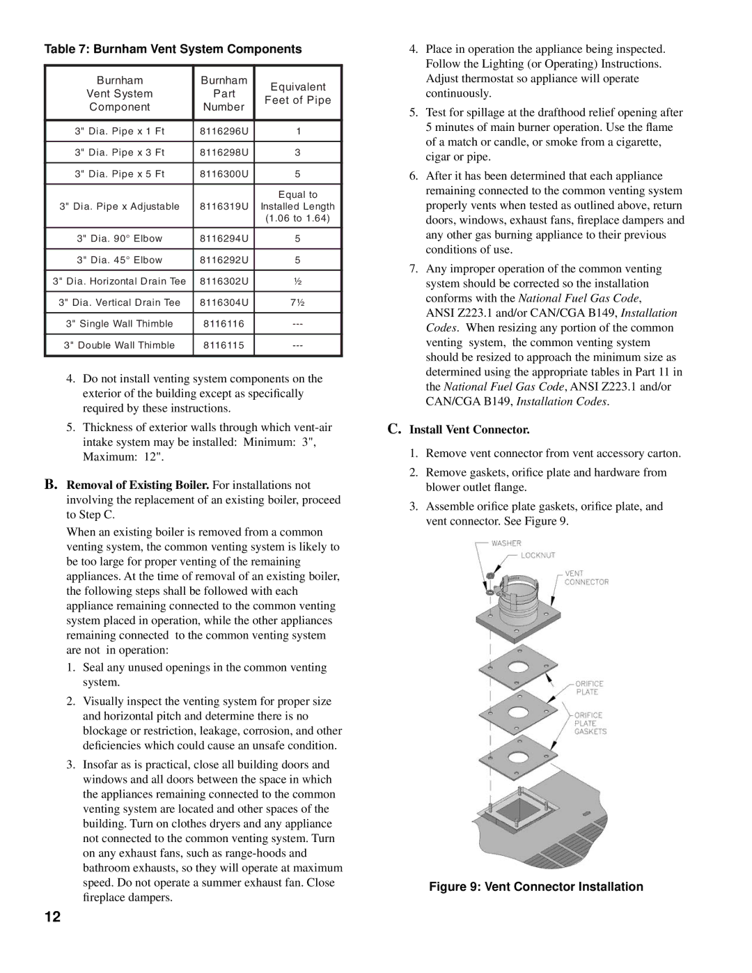 Burnham MMII manual Burnham Vent System Components, Install Vent Connector 