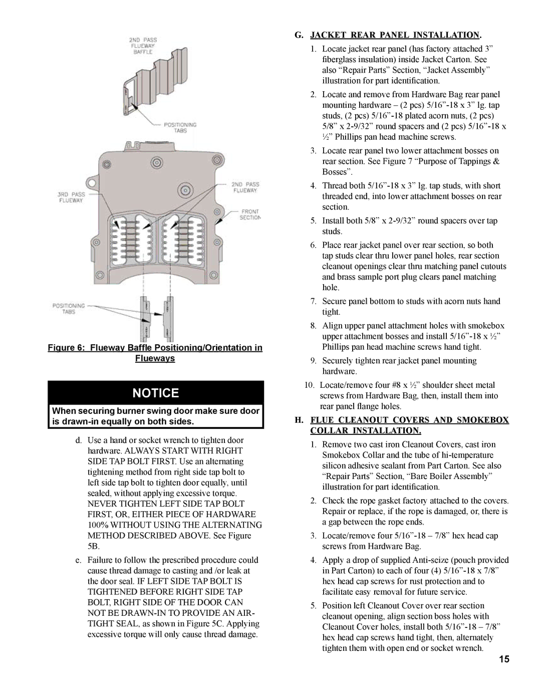 Burnham MST513, MST288, MST396, MST629 Jacket Rear Panel Installation, Flue Cleanout Covers and Smokebox Collar Installation 