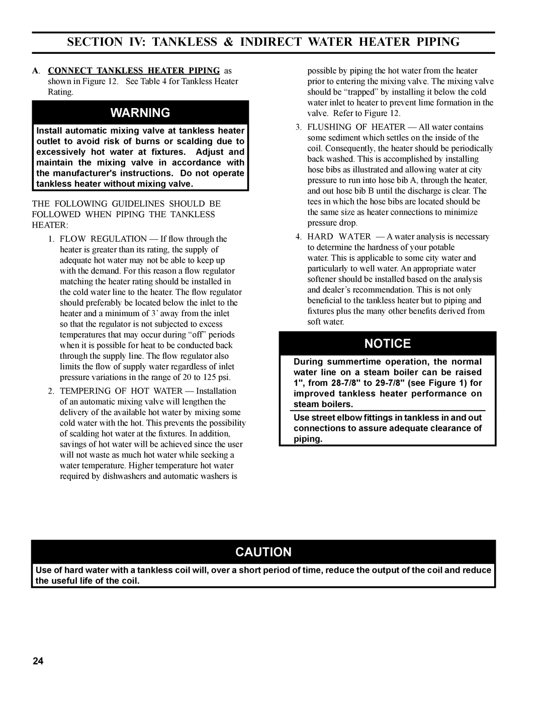 Burnham MST288, MST396, MST629, MST513 manual Section IV Tankless & Indirect Water Heater Piping 