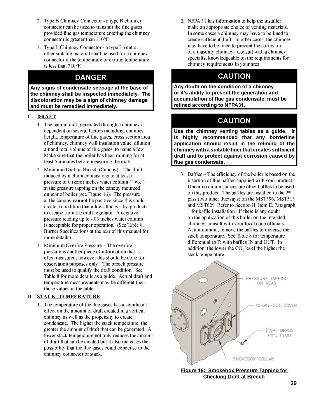 Burnham MST396, MST288, MST629, MST513 manual Draft, Stack Temperature 