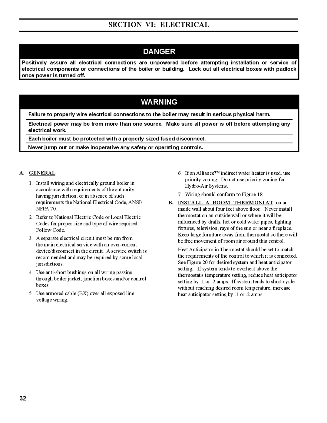 Burnham MST288, MST396, MST629, MST513 manual Section VI Electrical, General 