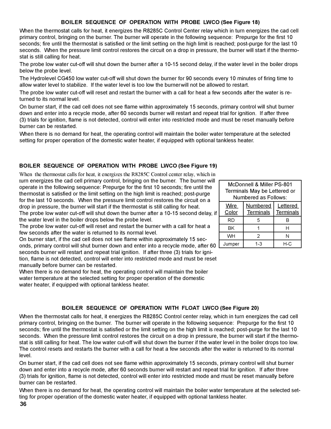 Burnham MST288, MST396, MST629, MST513 manual Boiler Sequence of Operation with Probe Lwco See Figure 