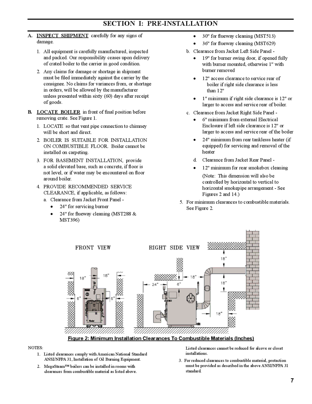 Burnham MST513, MST288, MST396, MST629 manual Section I PRE-INSTALLATION, Boiler is Suitable for Installation 