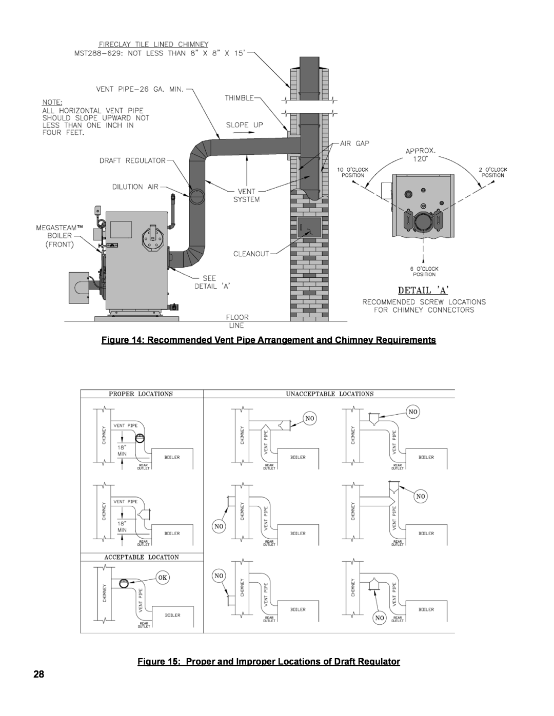 Burnham MST288, MST396, MST629, MST513 manual Recommended Vent Pipe Arrangement and Chimney Requirements 