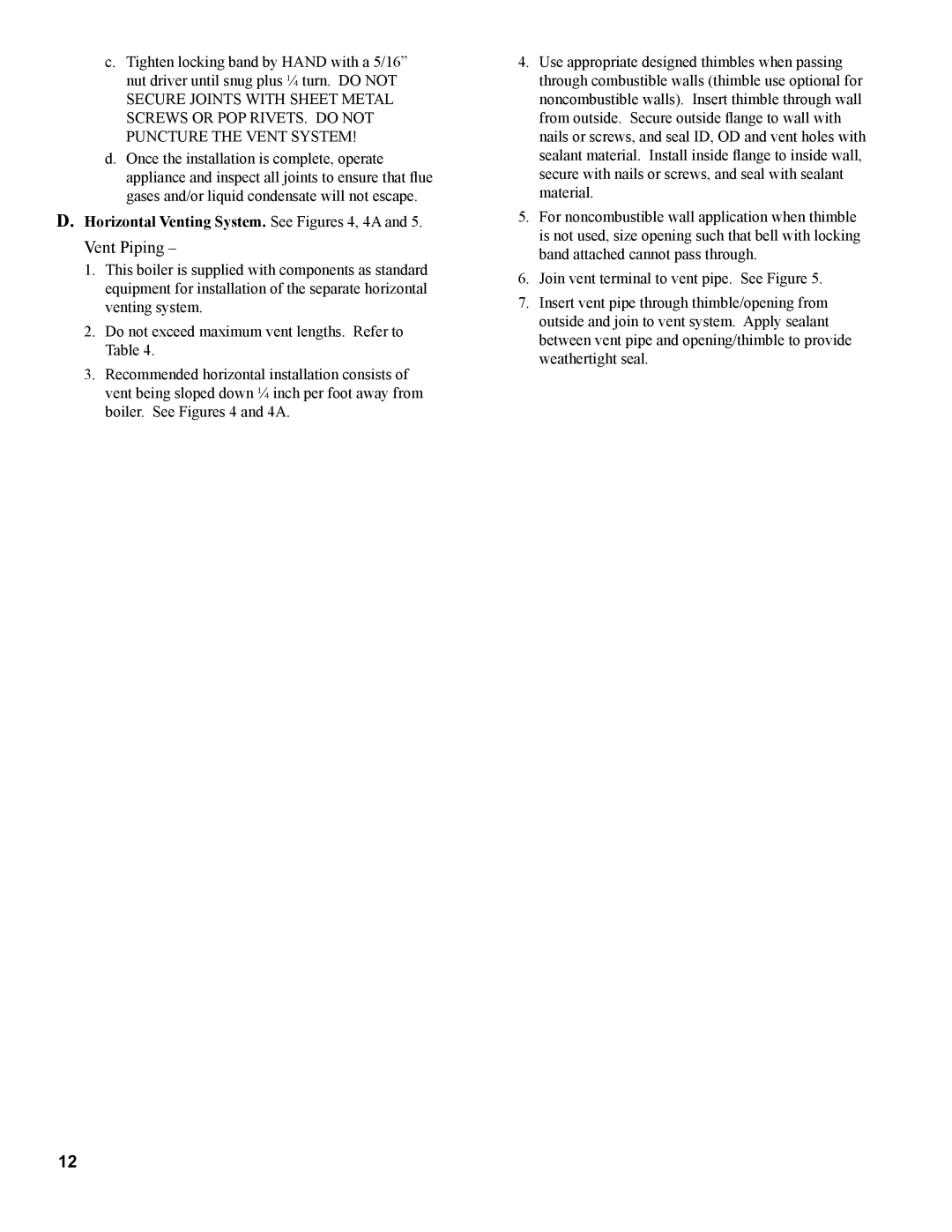 Burnham PVG manual Vent Piping, Horizontal Venting System. See Figures 4, 4A 