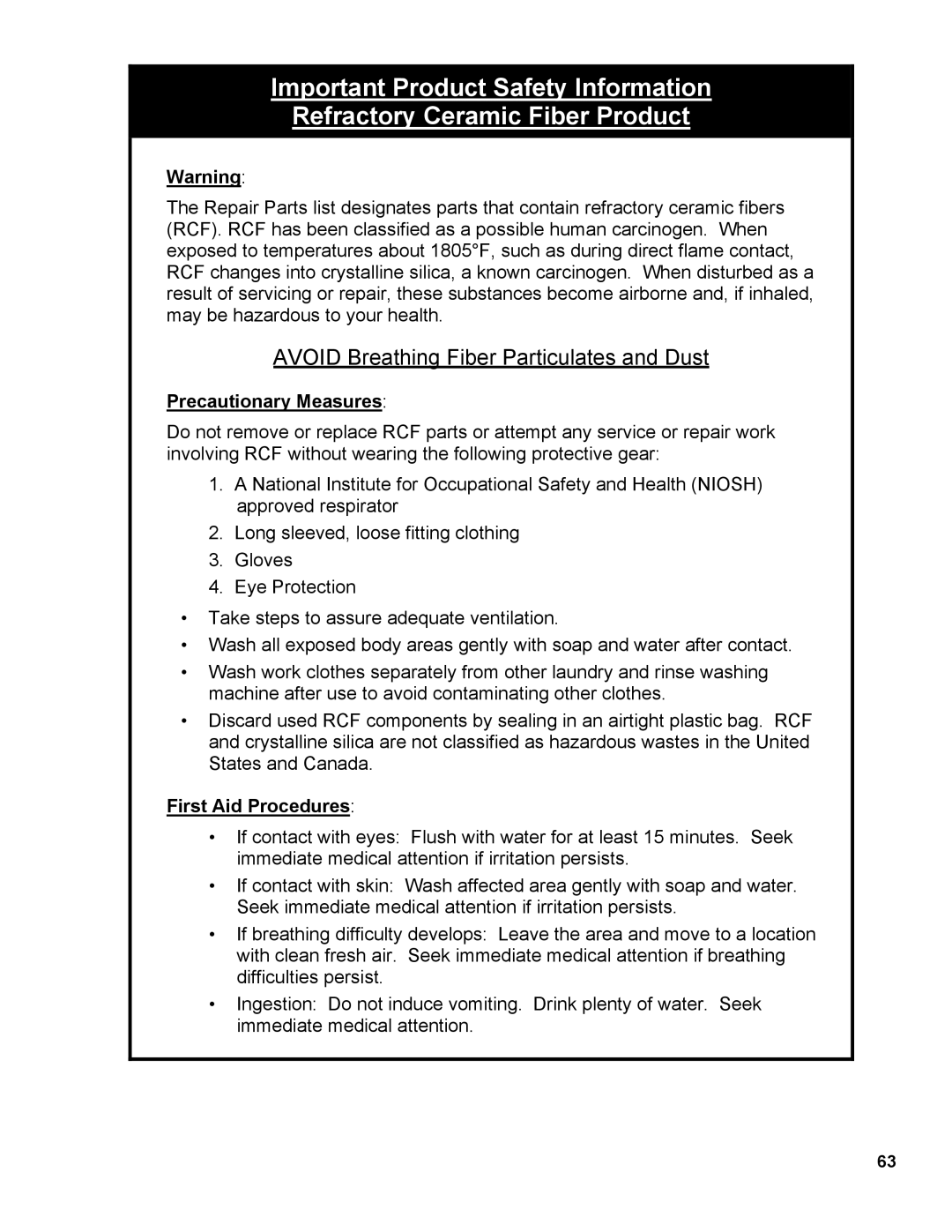 Burnham PVG manual Avoid Breathing Fiber Particulates and Dust 