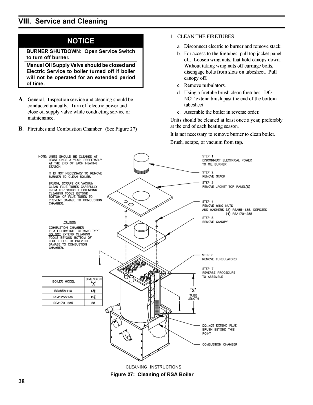 Burnham RSA manual VIII. Service and Cleaning, Clean the Firetubes 