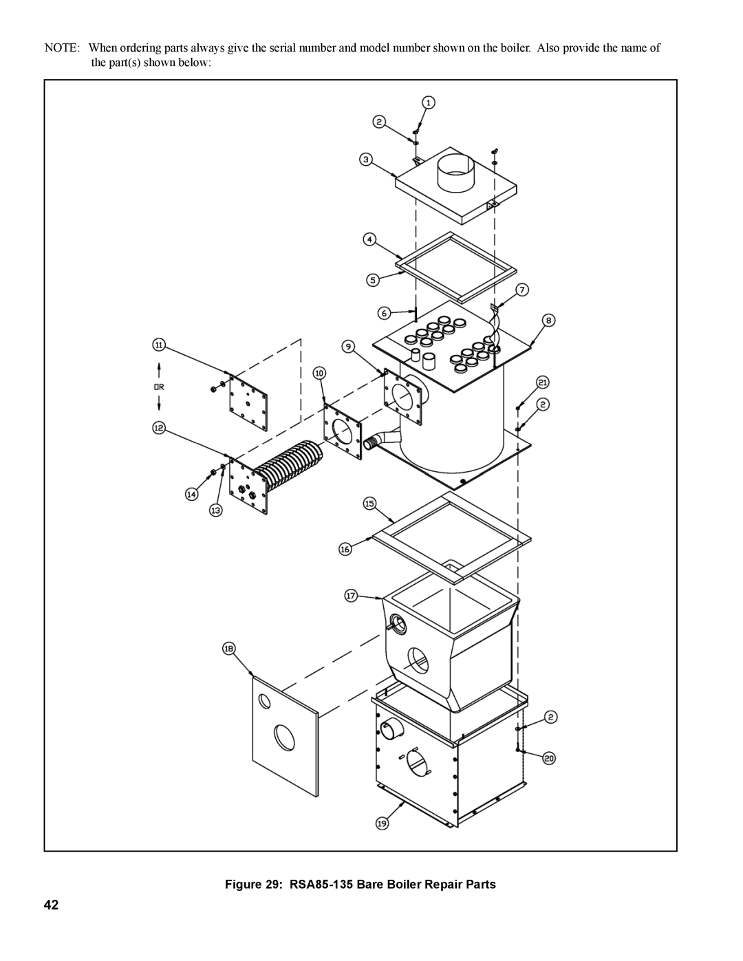 Burnham manual RSA85-135 Bare Boiler Repair Parts 