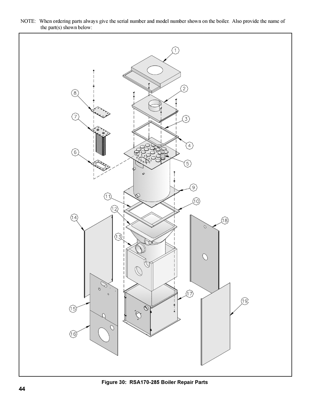 Burnham manual RSA170-285 Boiler Repair Parts 