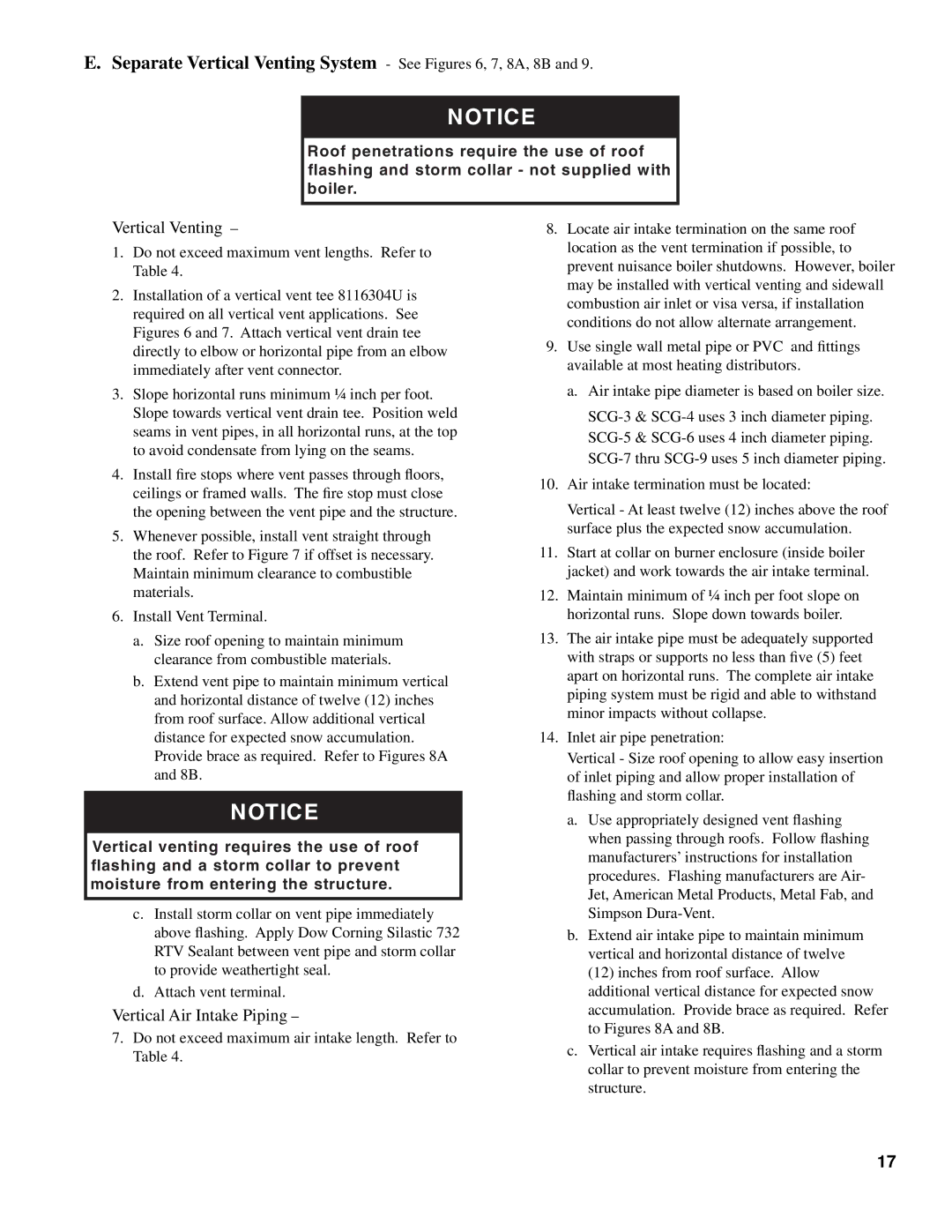 Burnham SCG manual Separate Vertical Venting System See Figures 6, 7, 8A, 8B 