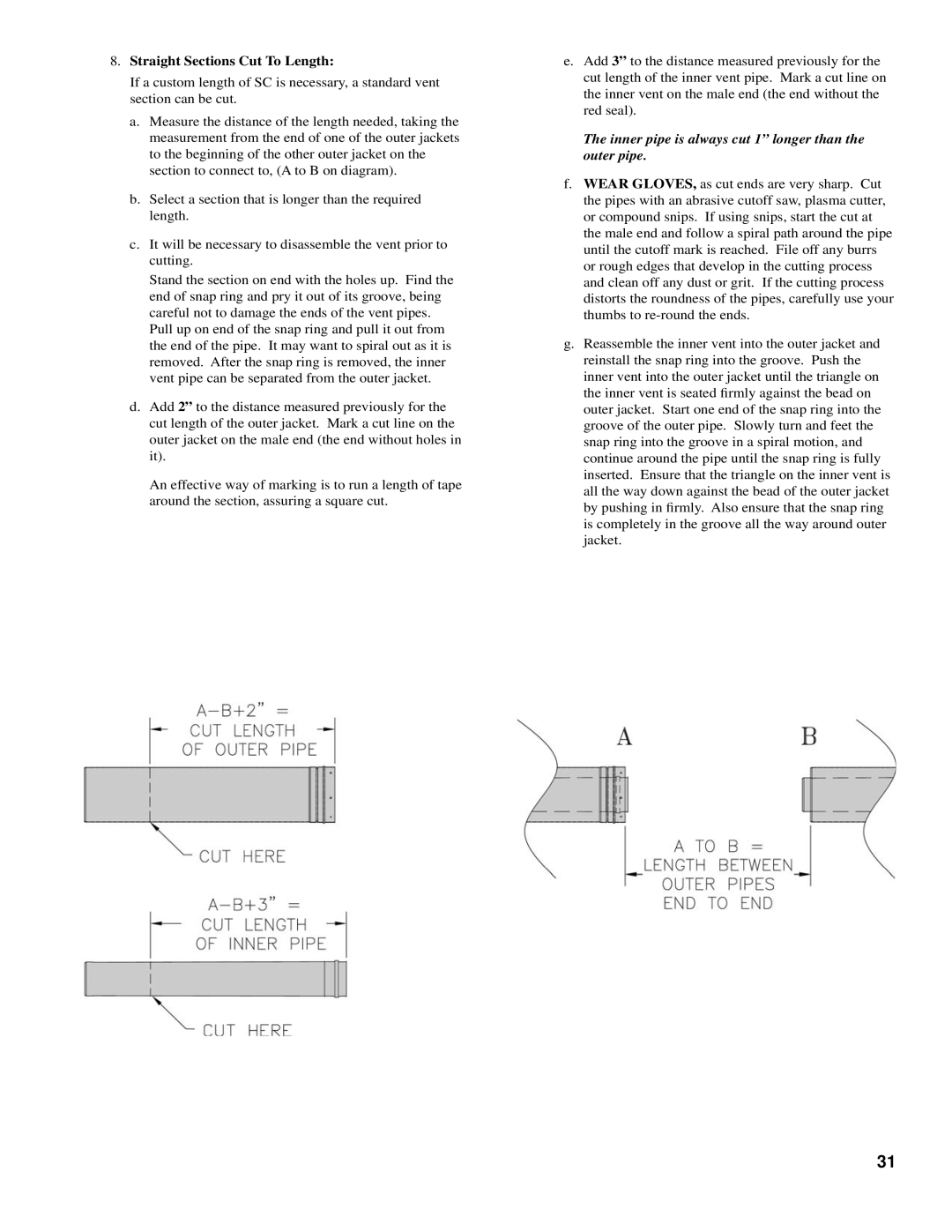 Burnham SCG manual Inner pipe is always cut 1 longer than the outer pipe 