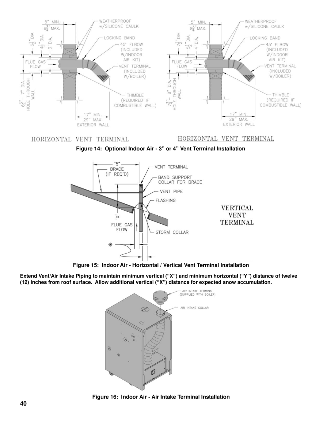 Burnham SCG manual Optional Indoor Air 3 or 4 Vent Terminal Installation 