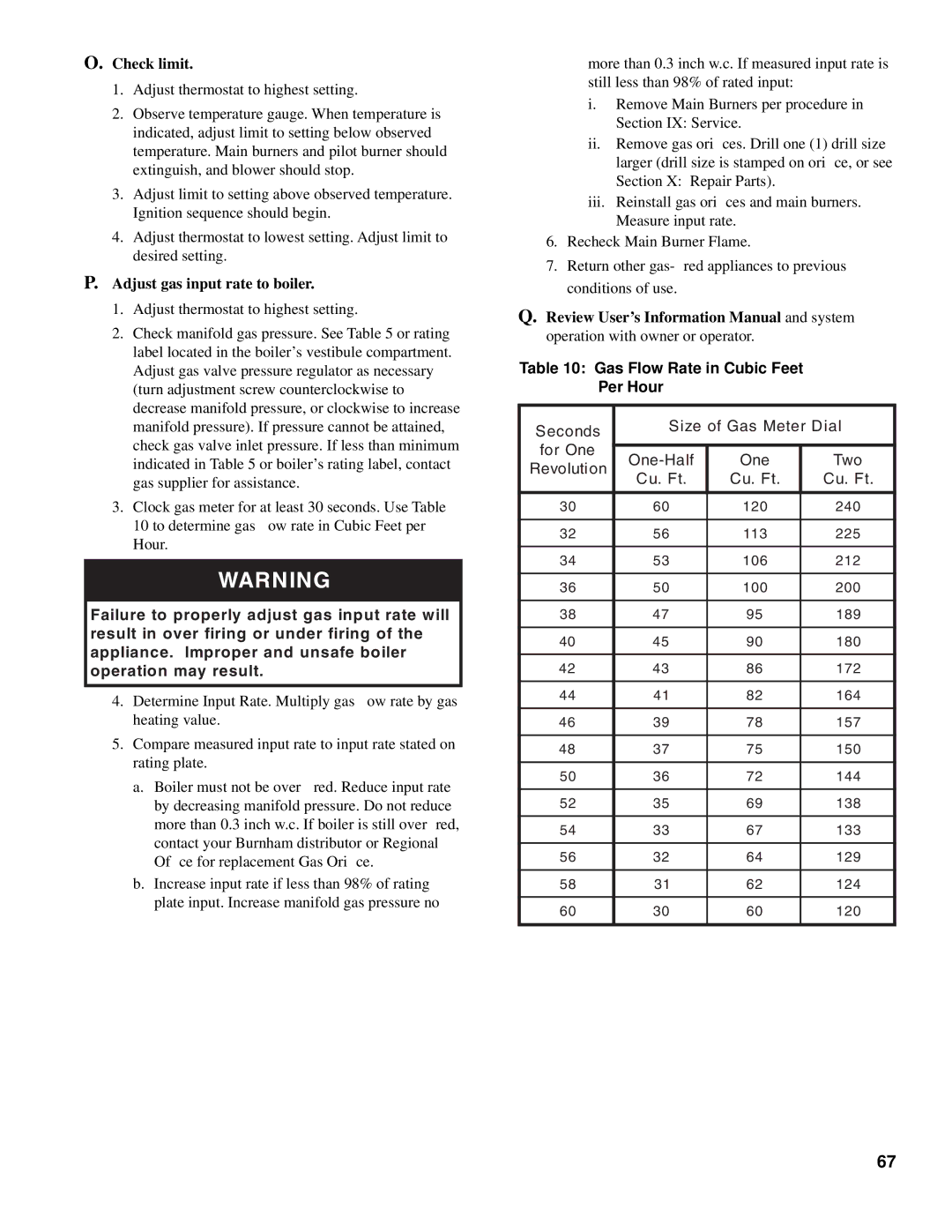 Burnham SCG manual Check limit, Adjust gas input rate to boiler 