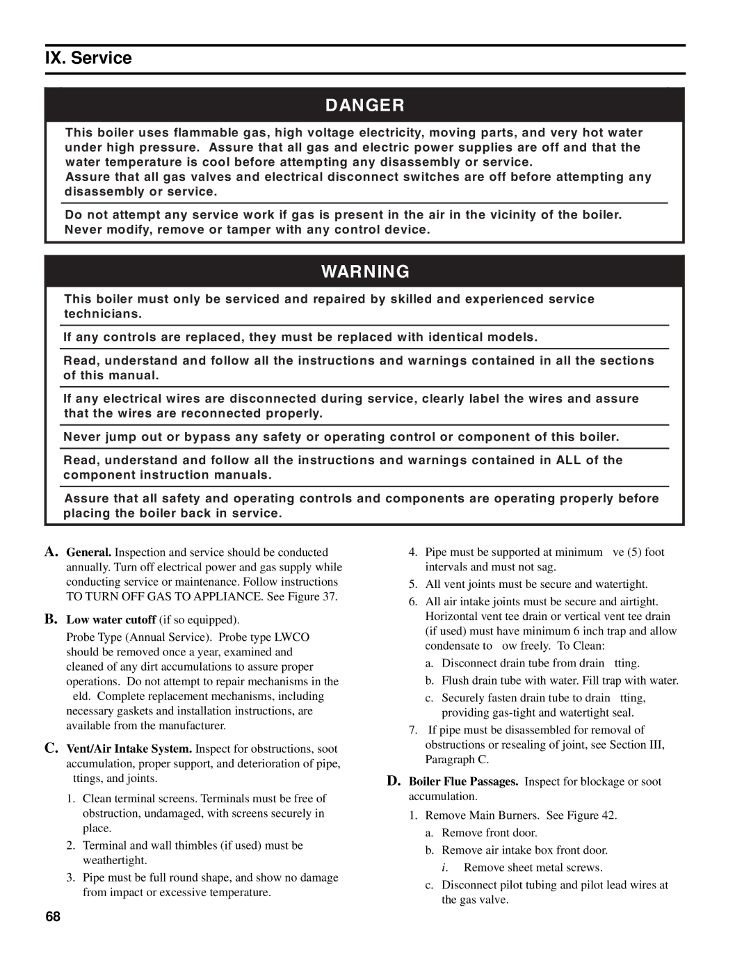 Burnham SCG manual IX. Service, Low water cutoff if so equipped 