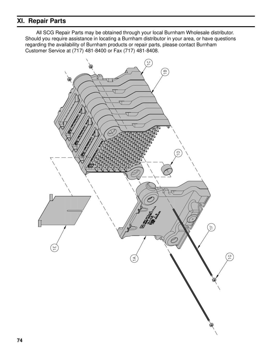 Burnham SCG manual XI. Repair Parts 