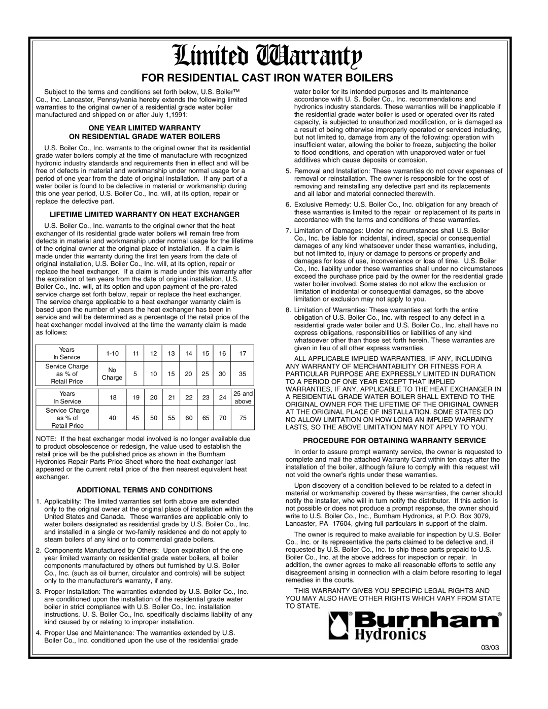 Burnham SCG manual Limited Warranty 