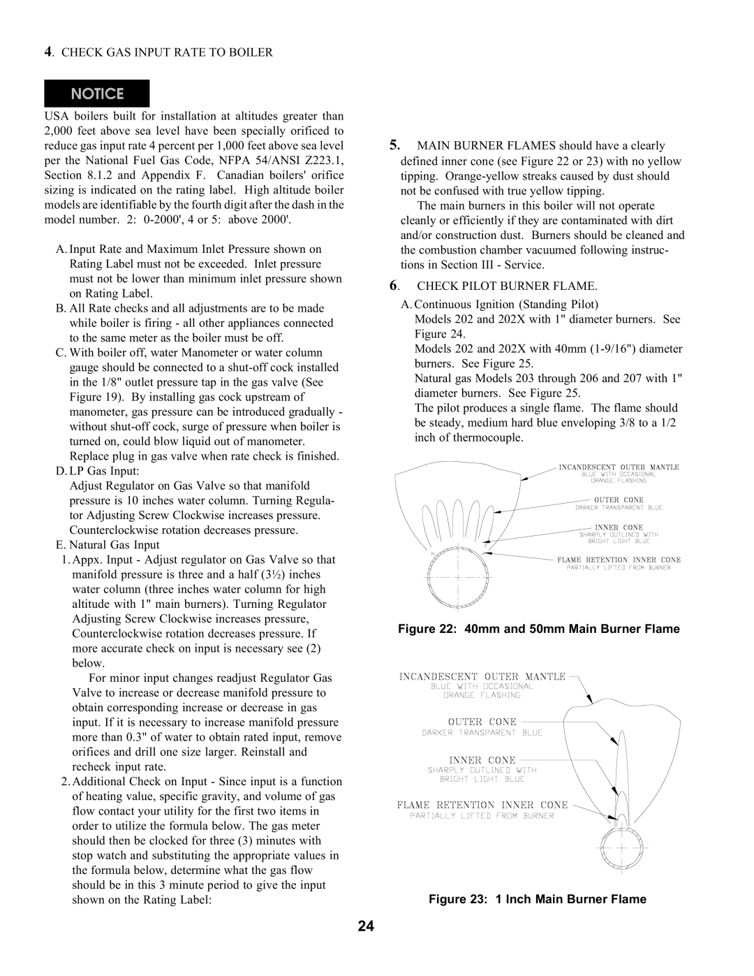 Burnham SERIES 2 manual Check GAS Input Rate to Boiler, LP Gas Input, Check Pilot Burner Flame 