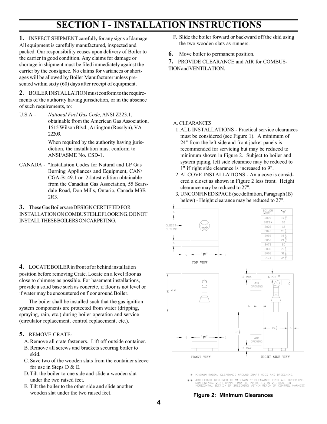 Burnham SERIES 2 manual Clearances, Canada, Remove Crate 