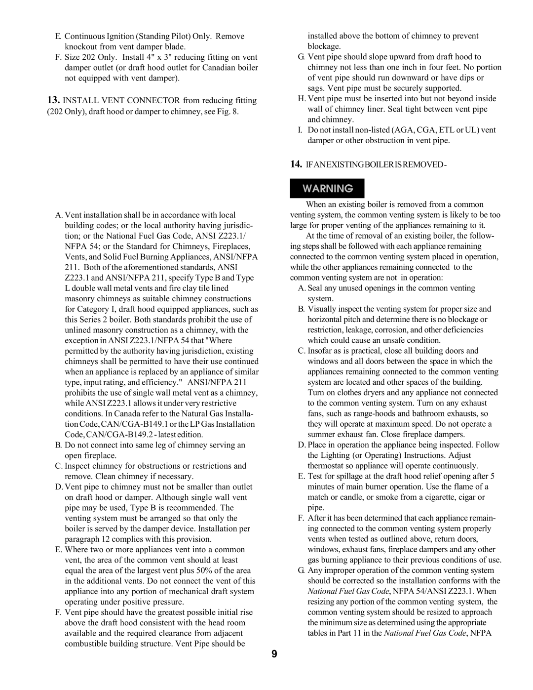 Burnham SERIES 2 manual Ifanexistingboilerisremoved, Both of the aforementioned standards, Ansi 