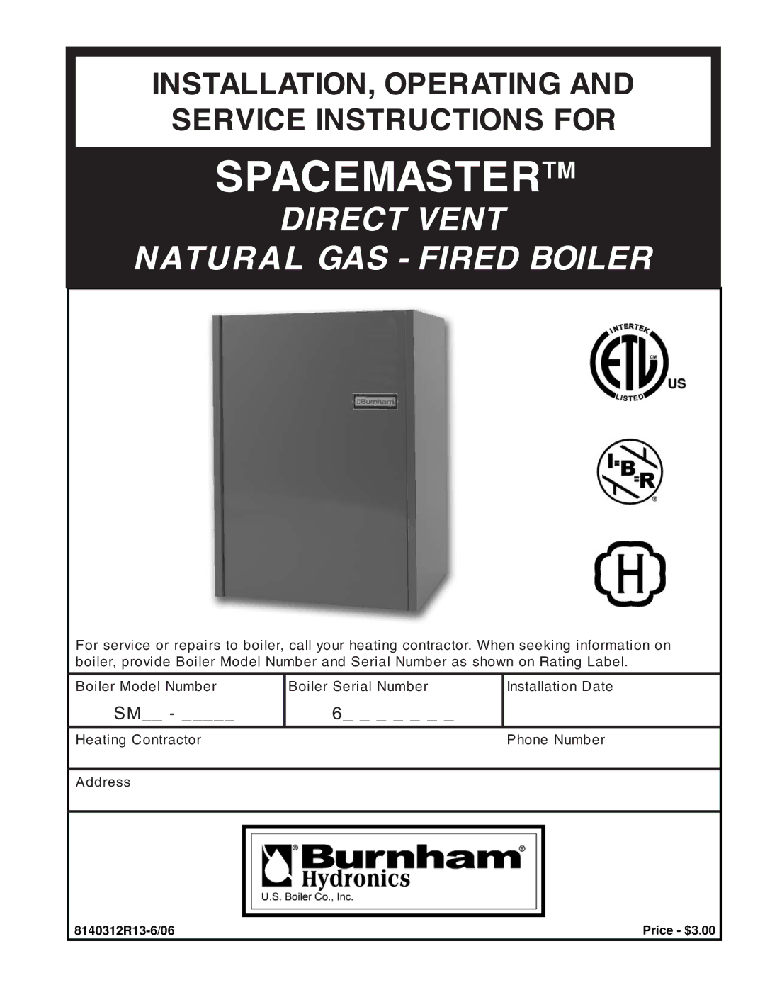 Burnham SM-6 manual Spacemastertm 