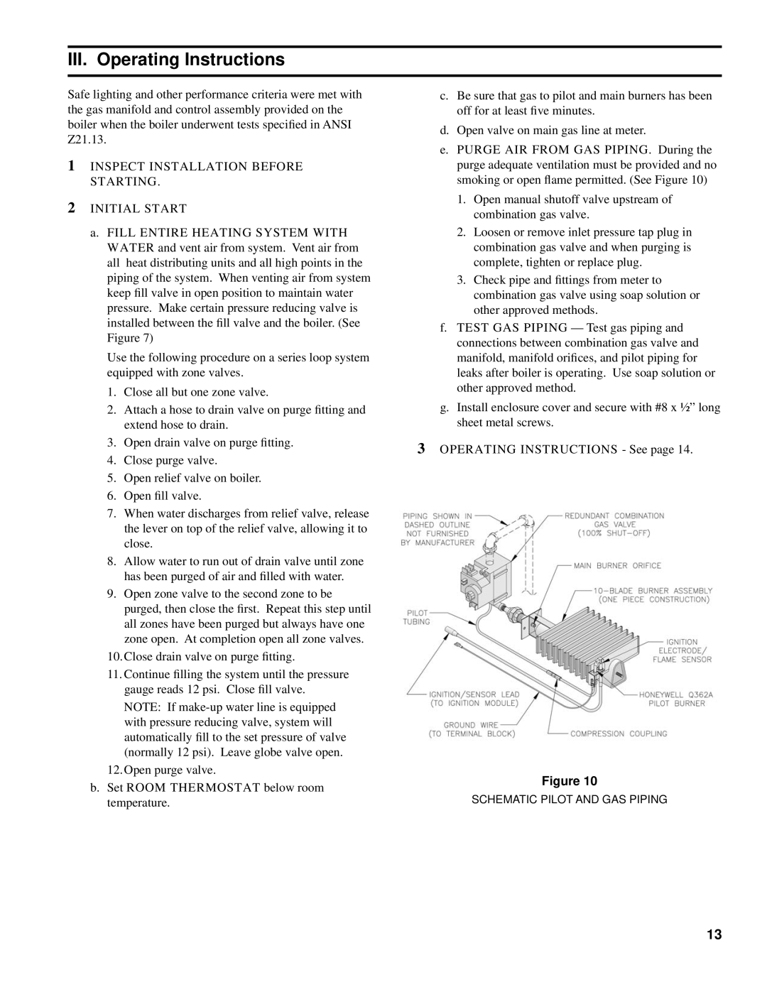 Burnham SM-6 manual III. Operating Instructions, Inspect Installation Before Starting Initial Start 